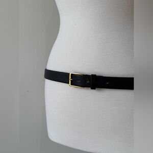 Vintage Black Genuine Leather Belt – Gold Buckle – Made in Canada